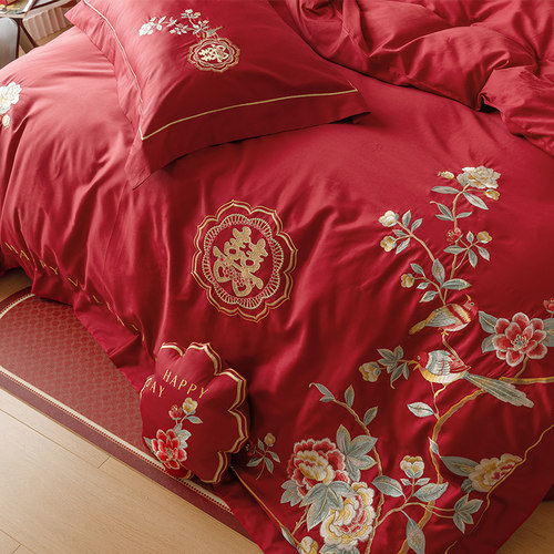 送地垫全棉刺绣婚庆四件套