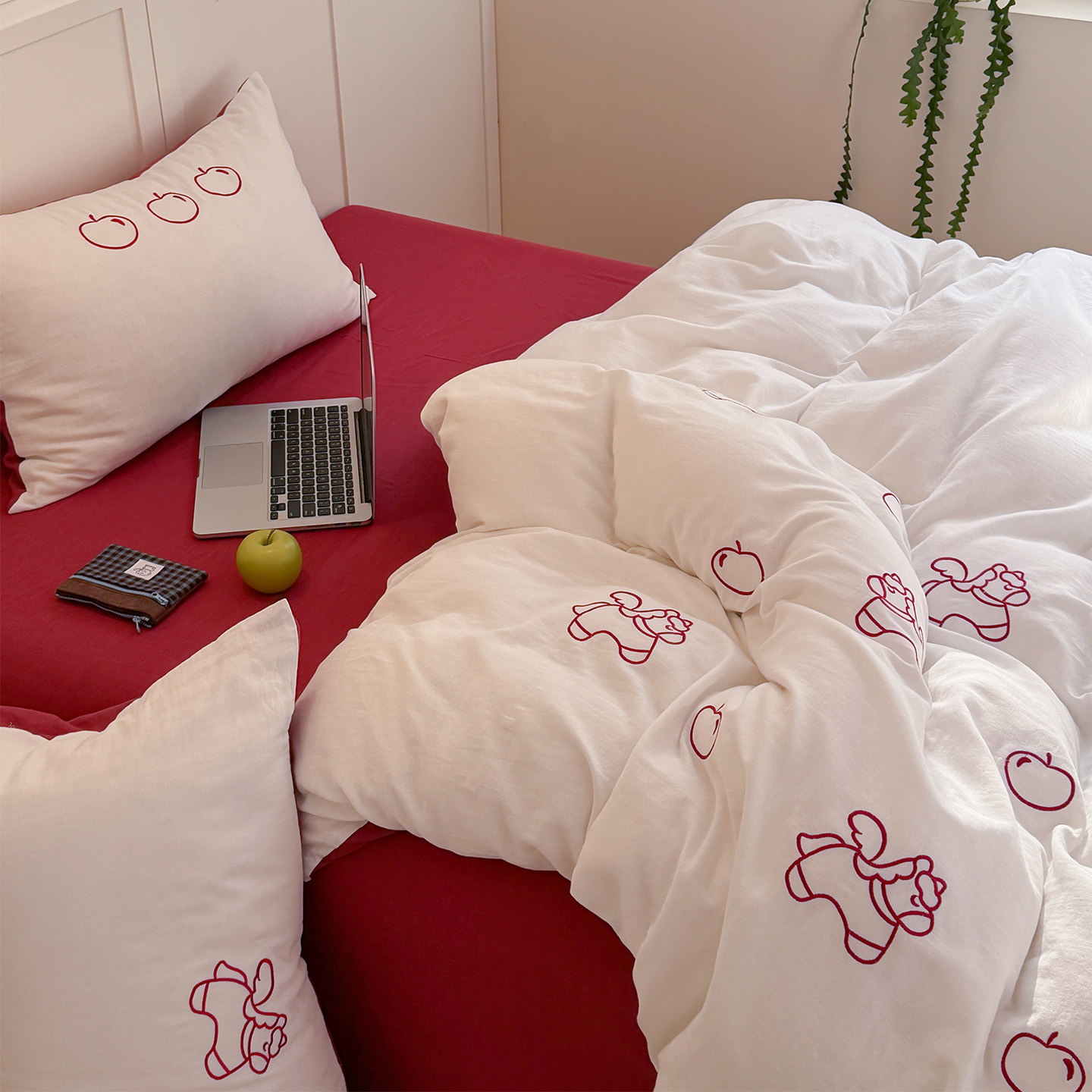 LANSWAY小马苹果双层纱四件套云朵软糯透气被套单双人床单1.5床品,床上用品,床品套件/四件套/多件套,淘宝优惠券,粉丝福利购,淘宝优惠卷