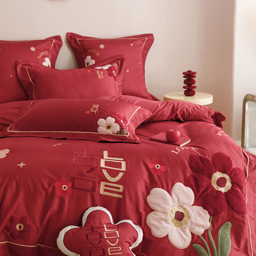 送地垫大花喜字婚庆床上四件套