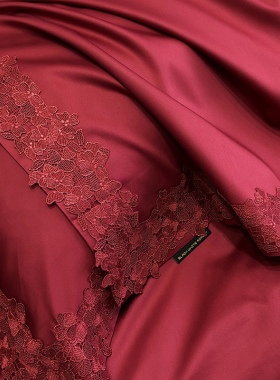 高端欧式婚庆床品四件套全棉匹马棉蕾丝花边红色结婚被套丝滑床单