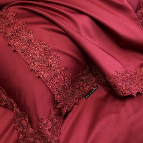 高端欧式婚庆床品四件套全棉匹马棉蕾丝花边红色结婚被套丝滑床单