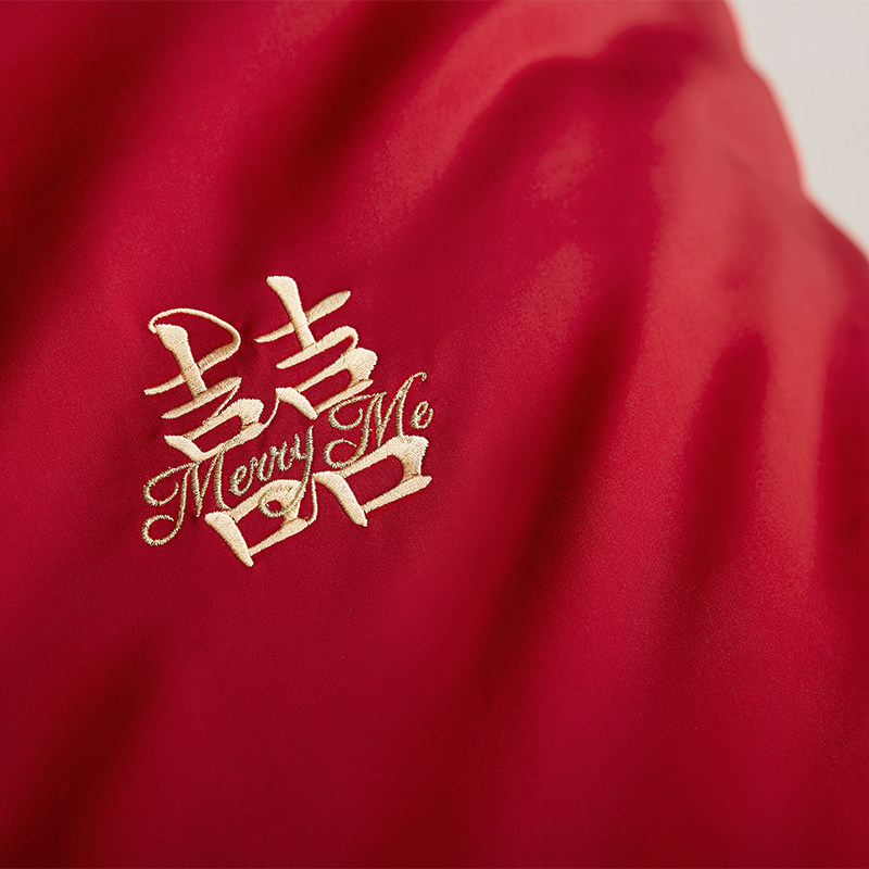 SIMPLE NEW CHINESE DOUBLE HAPPINESS EMBROIDERY WEDDING FOUR-PIECE SET COTTON 100S LONG-STAPLE COTTON WINE RED WEDDING QUILT COVER SHEET