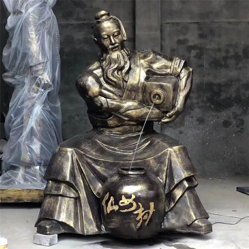 酒文化古代酿酒人物雕像大坛子倒酒流水雕塑酒厂小酒馆仿铜摆件