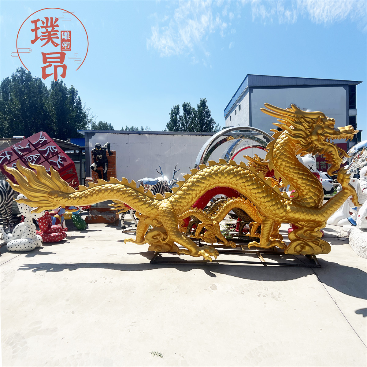 6米长巨型金色玻璃钢神龙户外大型仿真巨龙摆件二龙戏珠仿铜雕塑