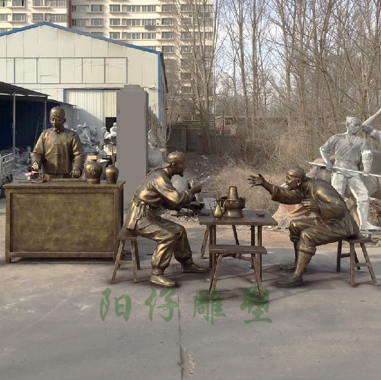 划拳喝酒古代人物雕像 店掌柜卖酒算账雕塑 吃火锅小吃街民俗雕塑