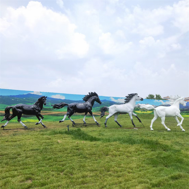 八骏全图马雕塑千里马汗血宝马蒙古草原马玻璃钢仿真马雕像定制