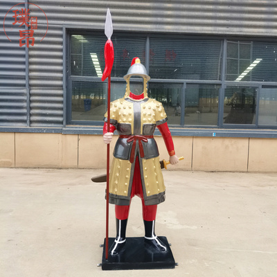 古代大将军拍照打卡仿铜雕塑空脸士兵雕像彩色露脸站岗摆件定制