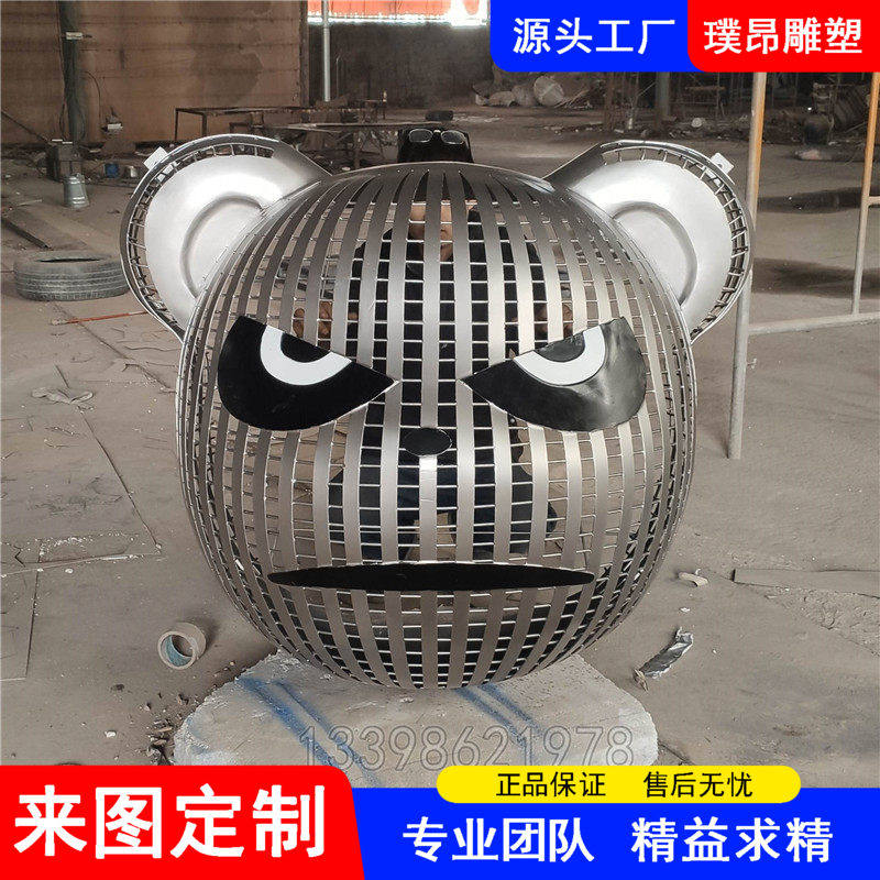 不锈钢门头装饰品卡通熊猫头像雕塑店面壁挂IP金属专业定制摆件