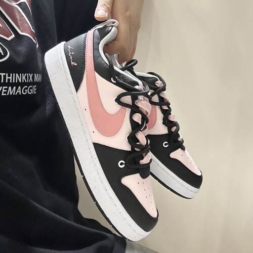 【定制球鞋】Nike Court Borough黑粉七 蝴蝶结 少女女款低帮板鞋