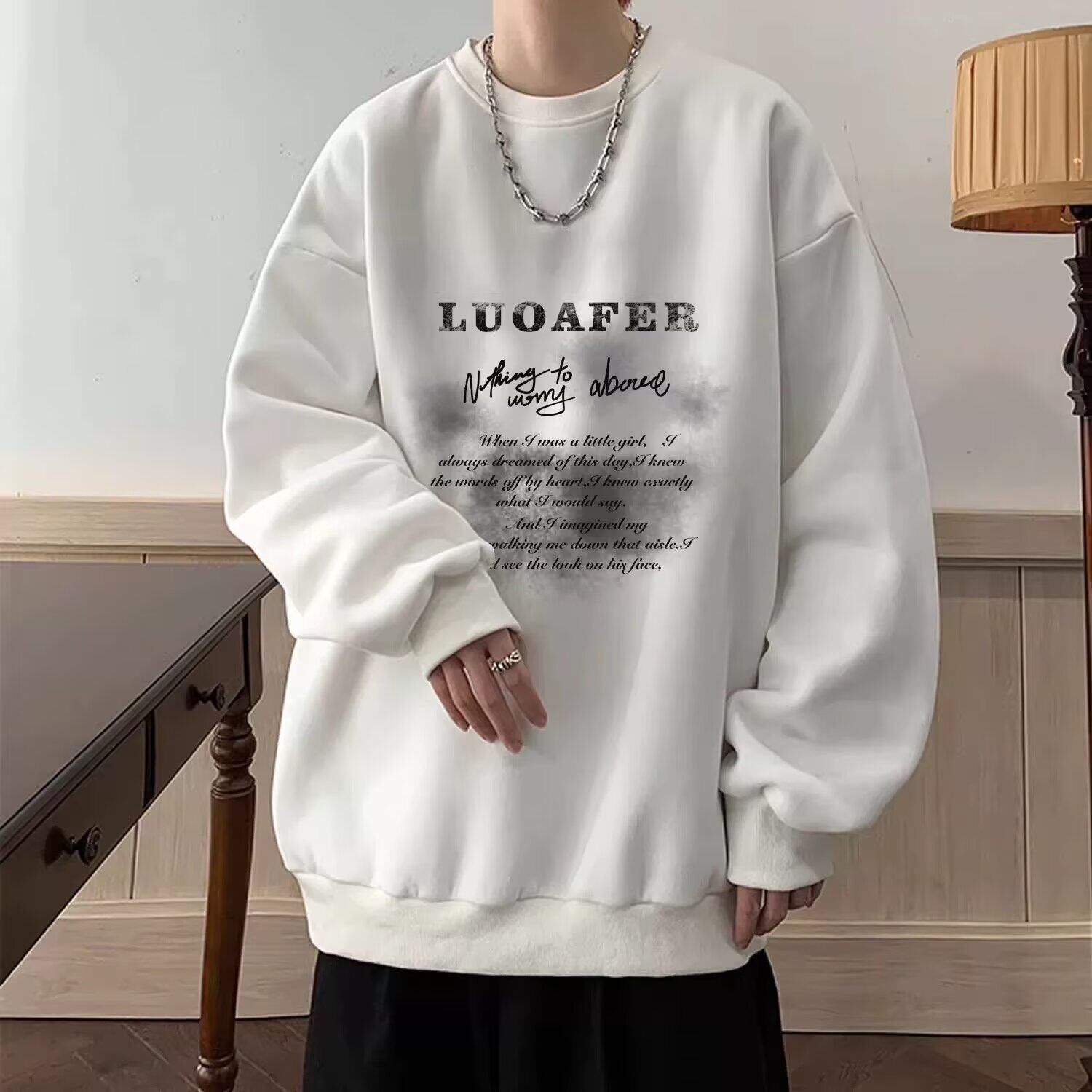 美式复古卫衣男秋季宽松大码圆领长袖T恤潮流百搭休闲外套Y182P37，男装T恤，星座208-1