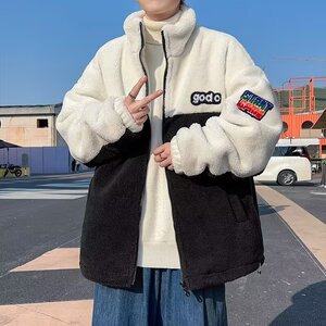 摇粒绒加厚外套男立领宽松时尚加肥加大羊羔绒青少年大码棉服胖子图片
