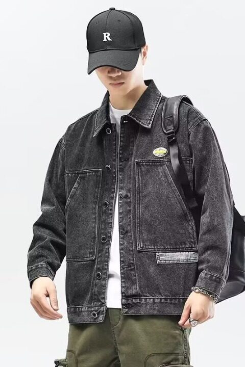 日韩系牛仔外套男春秋款工装宽松潮牌男款开衫休闲潮流上衣G20P65,男装工装外套,星座208-1