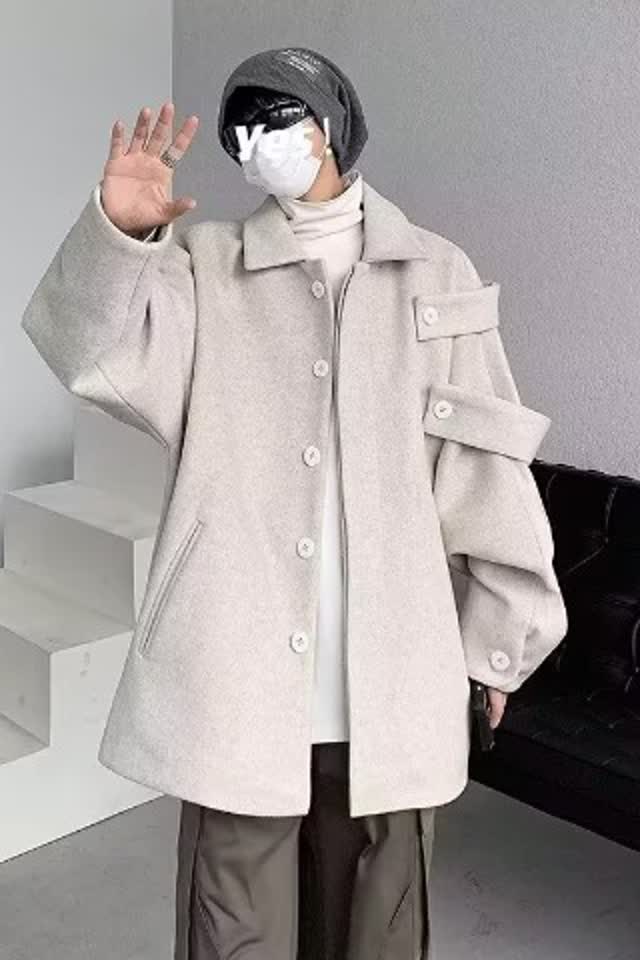 毛呢外套男秋冬小众设计感美式复古宽松休闲加厚夹克潮牌大衣P75,男装夹克,星座208-1