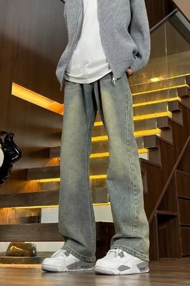 柳叶弯刀牛仔裤男新款秋修身直筒裤子美式高街风微喇裤子D836P50,男装牛仔裤,星座208-1