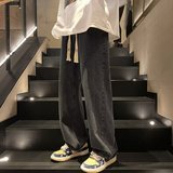 复古牛仔裤男款秋直筒宽松潮牌阔腿美式高街百搭休闲长裤子278P40，男装牛仔裤，星座208-1