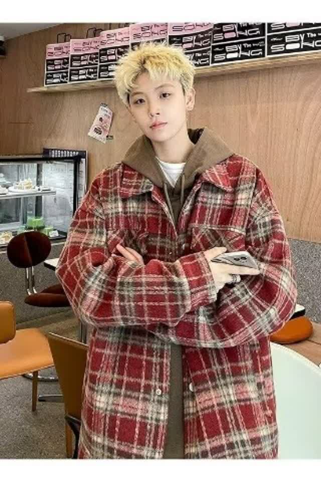 毛呢小香风格子外套春秋冬款高级感痞帅宽松大码男翻领夹克W88P65,男装夹克,星座208-1