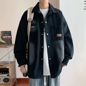 男秋季夹克衬衫美式复古痞帅宽松潮牌上衣新款男士衬衣K101P65图片