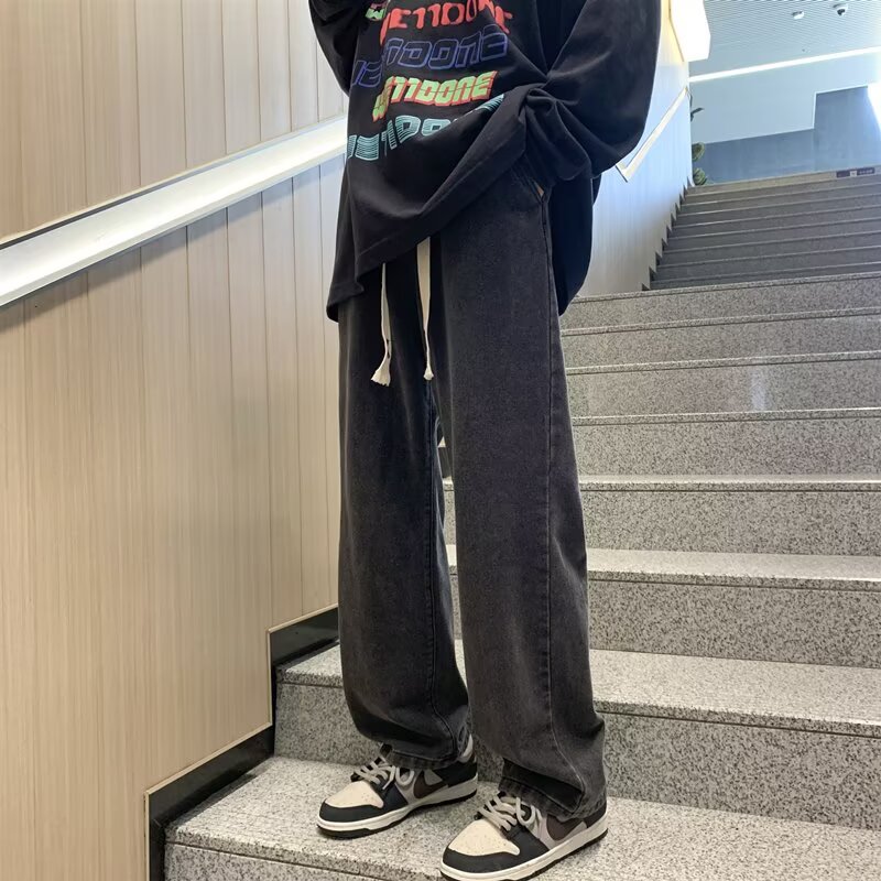 阔腿牛仔裤男款宽松秋季潮牌直筒美式高街松紧腰复古长裤子278P40,男装牛仔裤,星座208-1