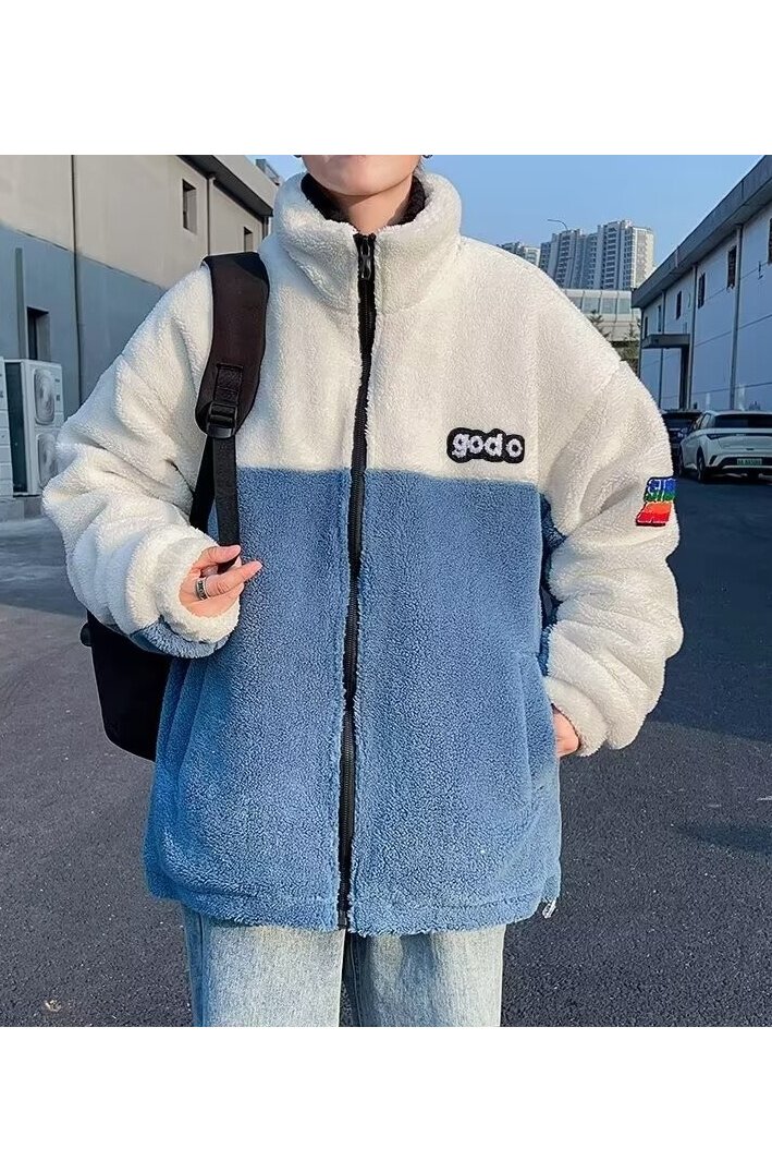 摇粒绒加厚外套男立领宽松时尚加肥加大羊羔绒青少年大码棉服胖子,男装棉衣,星座208-1