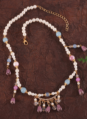 新中式超仙古风汉服璎珞项链古装国风配饰珍珠吊坠项圈饰品