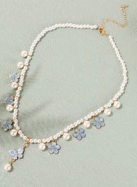 小清新夏季蝴蝶项链仿珍珠