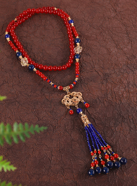 新中式红色马面裙项链长命锁中式璎珞汉服国风配饰复古明制唐风