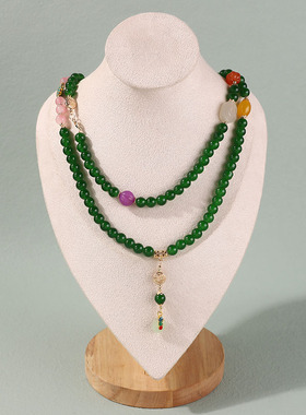 国风新中式背云流苏璎珞古风汉服马面裙配饰民族风绿色串珠项链女