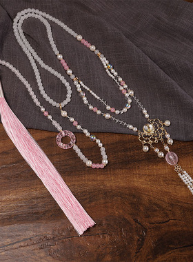 复古汉服旗袍长款珍珠项链明制