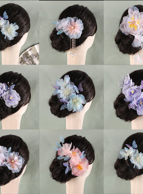 新中式气质花朵发夹绢花烫花绢纱发饰清新气质发饰百搭日常手工