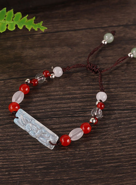 串珠编织手链红色新中式简约