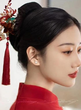 秀禾头饰2024年新款凤冠中式大气步摇红色敬酒服礼服新娘发饰头饰