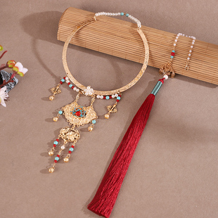 新中式国风平安锁吊坠项圈复古百搭旗袍富贵金宝玉项圈项链配饰