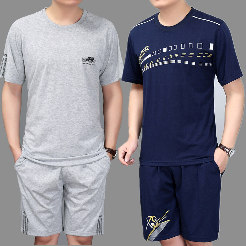 中年男士运动套装夏季短袖T恤运动服跑步健身爸爸装宽松五分短裤