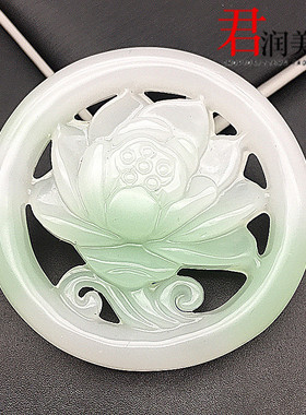 琉璃白玉莲花复古玉佩项坠挂件