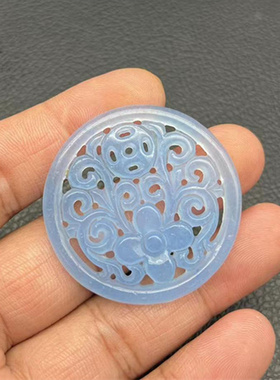 蓝色镂空单面金钱花吊坠挂件