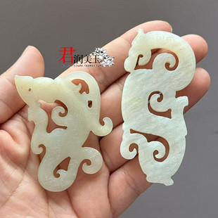 岫玉中华龙吊坠挂件仿战汉龙纹玉璧玉佩仿古做旧龙型玉坠挂饰项链