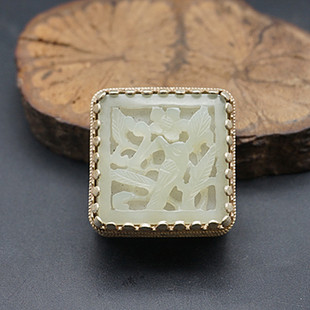 和田玉喜鹊香盒玉佩玉坠仿明清雕刻粉盒小摆件镶嵌玉石盒子玉配饰