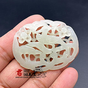 和田玉喜上眉梢吊坠挂件青白玉喜鹊梅花玉佩玉坠颈饰项链坠锁骨链