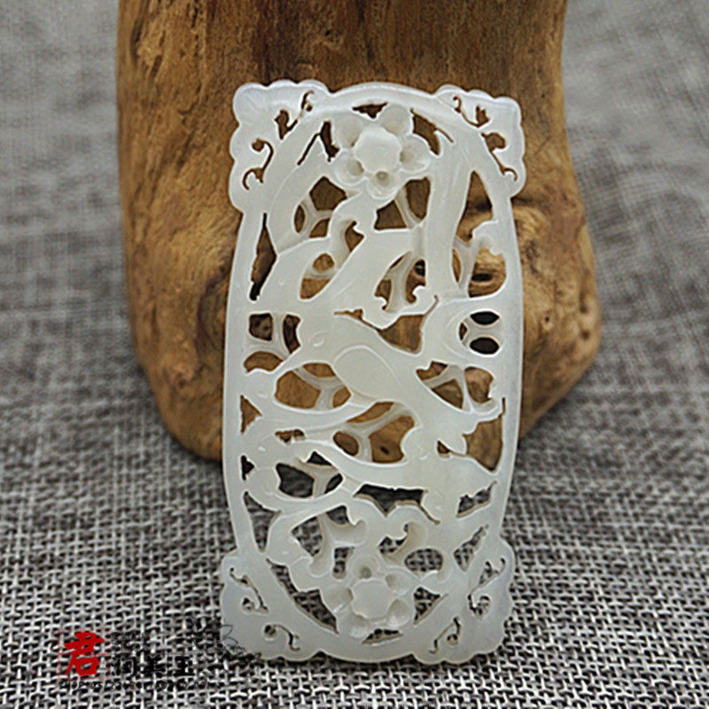 和田玉青白玉镂空拉丝花鸟喜鹊吊坠挂件玉石玉佩复古腰佩项链颈饰