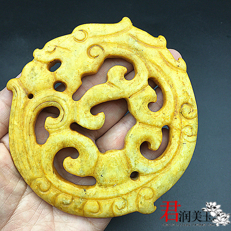 雪花玉镂空龙凤玉佩玉坠仿古龙玉璧岫玉小摆件古装裱配饰挂饰道具