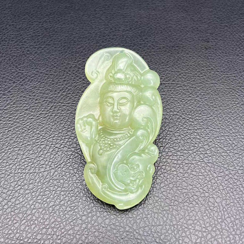 岫玉莲花观音玉佩玉坠大款玉观音菩萨颈饰腰佩毛衣坠把玩件玉佩饰