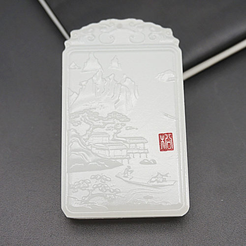 阿富汗玉山水吊坠挂件白玉意境深山访友玉佩玉坠玉牌子男女款颈饰