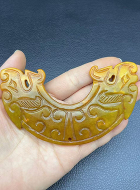 雪花玉双龙弯璜玉环仿古做旧吊坠挂件项链坠古风汉服腰佩流苏饰品