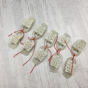 和田玉耳环吊坠挂件配饰 青白玉镂空雕刻花开富贵对配对玉 小吊坠