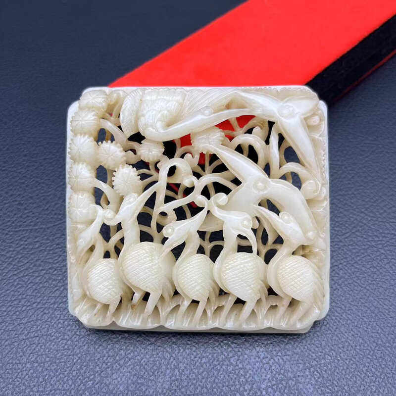 和田玉仙鹤玉牌玉佩仿古明清辽金工艺挂件腰带镶嵌玉挂坠颈饰腰佩