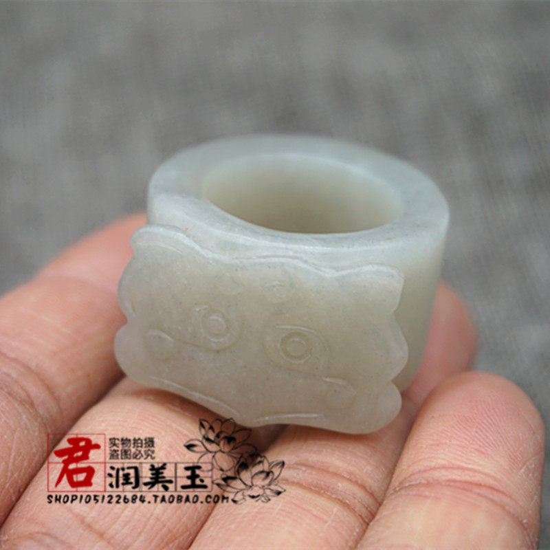 和田玉兽头男士扳指仿明清玉指环古玩杂件玉石收藏戒指拍摄道具