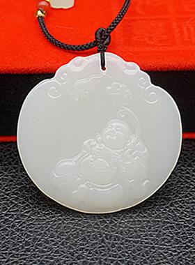 双面雕刻笑佛一品青莲吊坠挂件