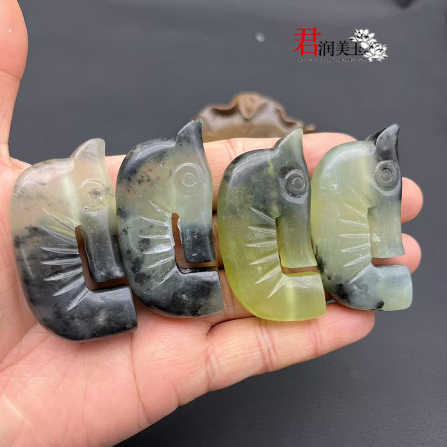 岫玉猪龙吊坠挂件水墨风通孔仿古龙玉佩玉坠diy 手工汉服饰品包邮