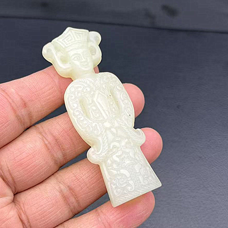 岫玉贵人吊坠挂件仿古立体雕刻达官玉佩玉牌明清工艺古玩玉器老玉