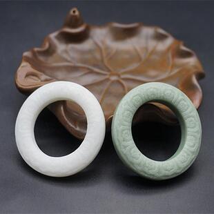 蓝田玉圆环吊坠挂件贵州翠玉莲花玉璜项链坠颈饰古风腰佩玉袈裟环